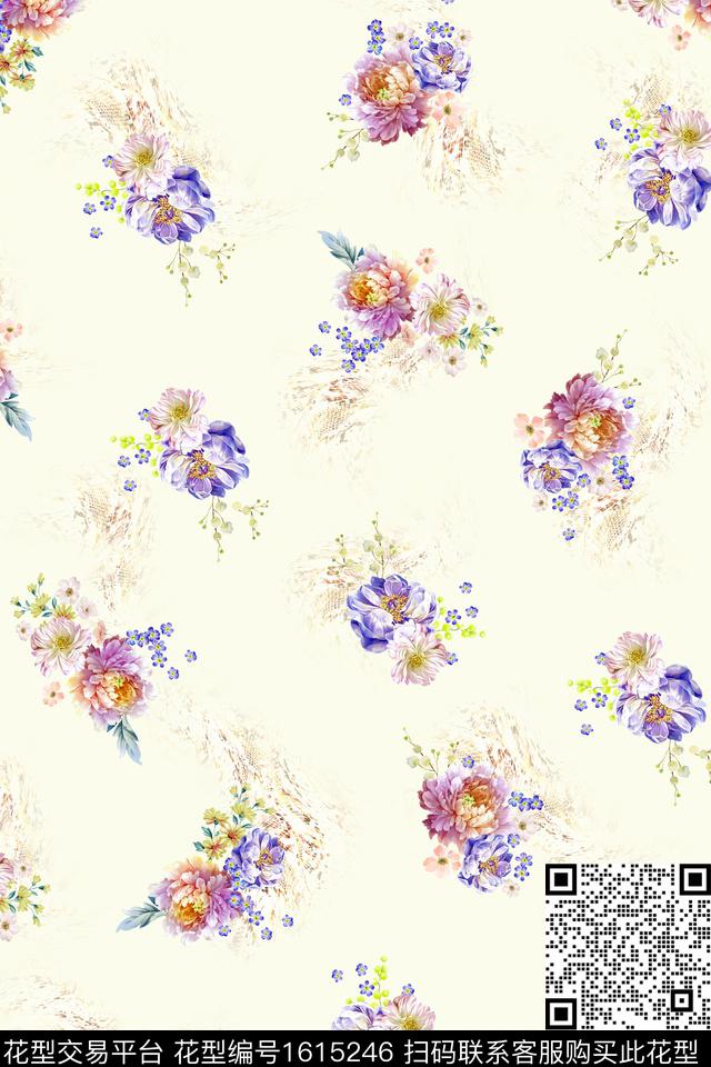 花卉春夏华亿平台水彩花卉数码印花华亿平台下载（图片编号: 1615246） - 瓦栏（Walan）