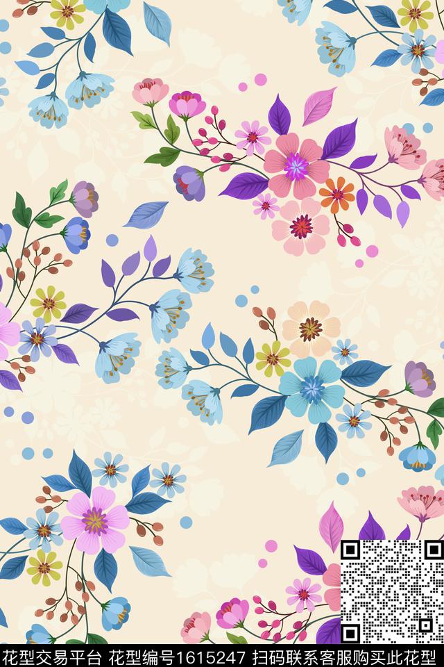 花卉春夏华亿平台手绘数码印花华亿平台下载（图片编号: 1615247） - 瓦栏（Walan）