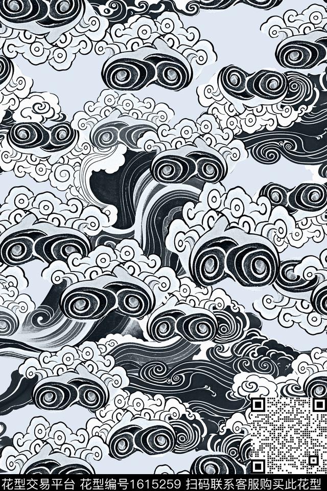 中国风旗袍祥云数码印花华亿平台下载（图片编号: 1615259） - 瓦栏（Walan）