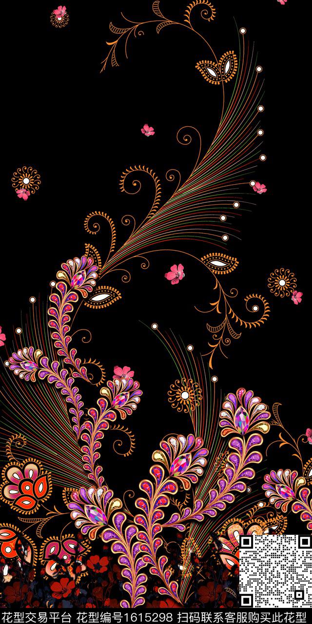 定位花民族风花卉数码印花华亿平台下载（图片编号: 1615298） - 瓦栏（Walan）