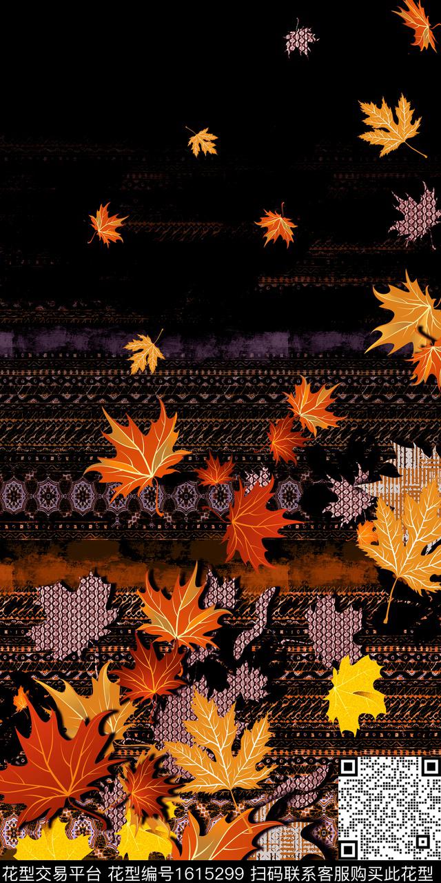 定位花民族风枫叶数码印花华亿平台下载（图片编号: 1615299） - 瓦栏（Walan）