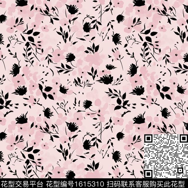 花卉抽象花卉剪影数码印花华亿平台下载（图片编号: 1615310） - 瓦栏（Walan）