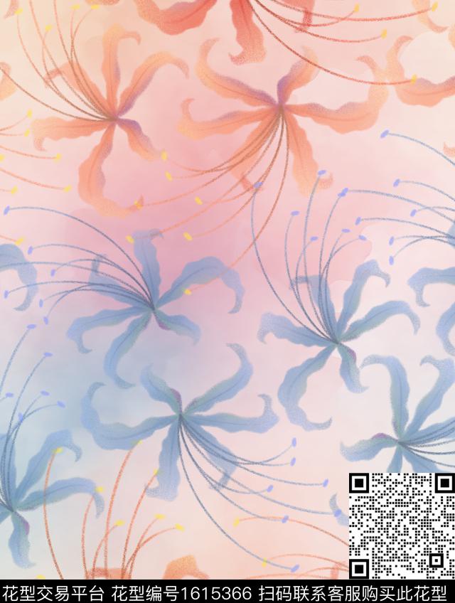 花卉少女水彩花卉数码印花华亿平台下载（图片编号: 1615366） - 瓦栏（Walan）