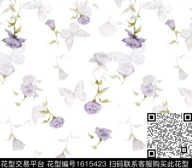 花卉影花蝴蝶数码印花华亿平台下载（图片编号: 1615423） - 瓦栏（Walan）
