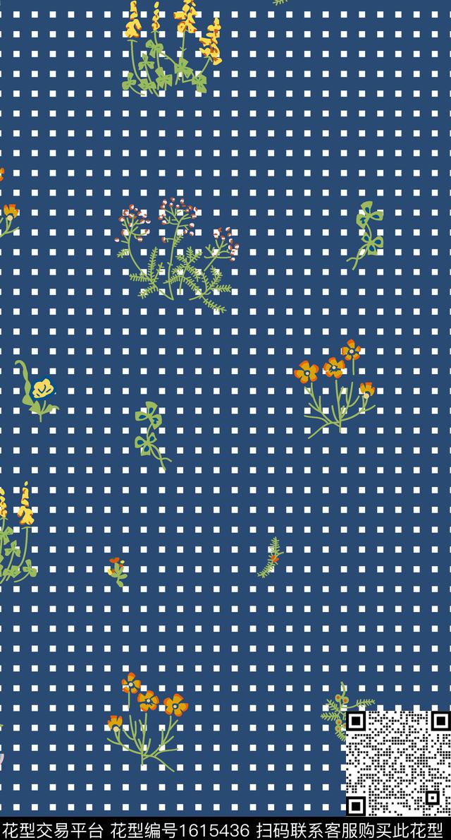 格子花卉小花数码印花华亿平台下载（图片编号: 1615436） - 瓦栏（Walan）