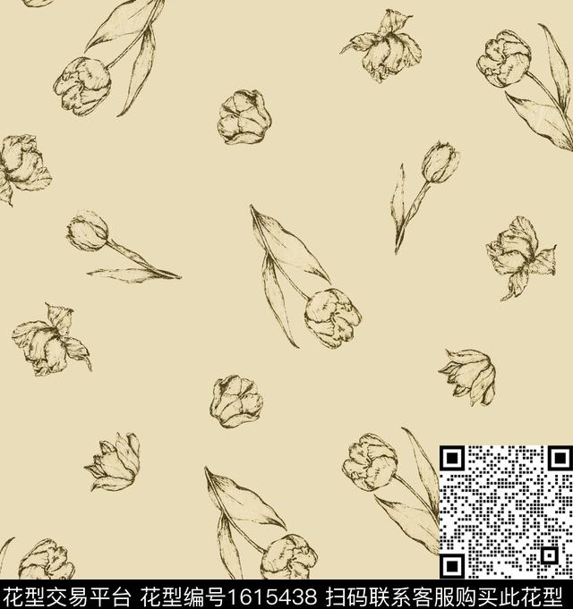 花卉线条花卉清爽底花卉数码印花华亿平台下载（图片编号: 1615438） - 瓦栏（Walan）