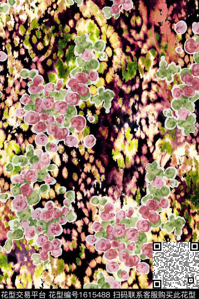 晕染肌理花卉底纹数码印花华亿平台下载（图片编号: 1615488） - 瓦栏（Walan）