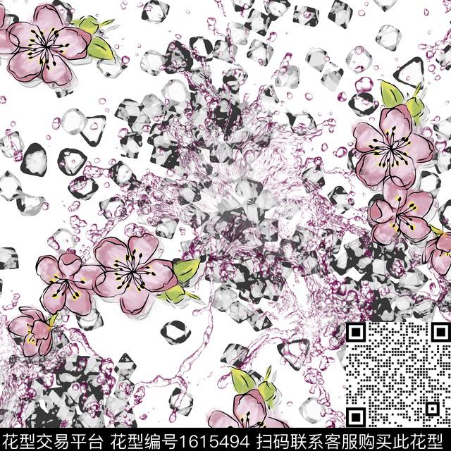 花卉碎片冰块数码印花华亿平台下载（图片编号: 1615494） - 瓦栏（Walan）