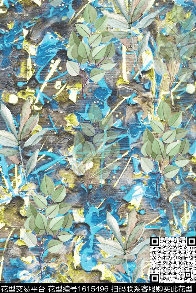 植物肌理抽象数码印花华亿平台下载（图片编号: 1615496） - 瓦栏（Walan）