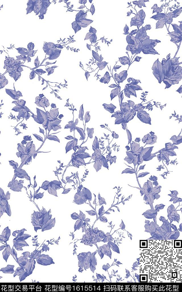 植物花卉清爽底花卉数码印花华亿平台下载（图片编号: 1615514） - 瓦栏（Walan）