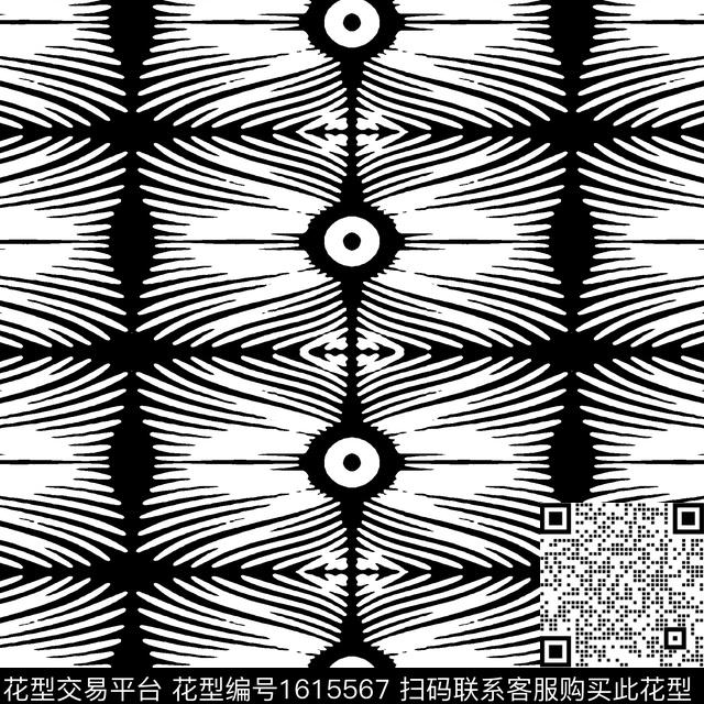 对称线条画黑白条纹传统印花华亿平台下载（图片编号: 1615567） - 瓦栏（Walan）