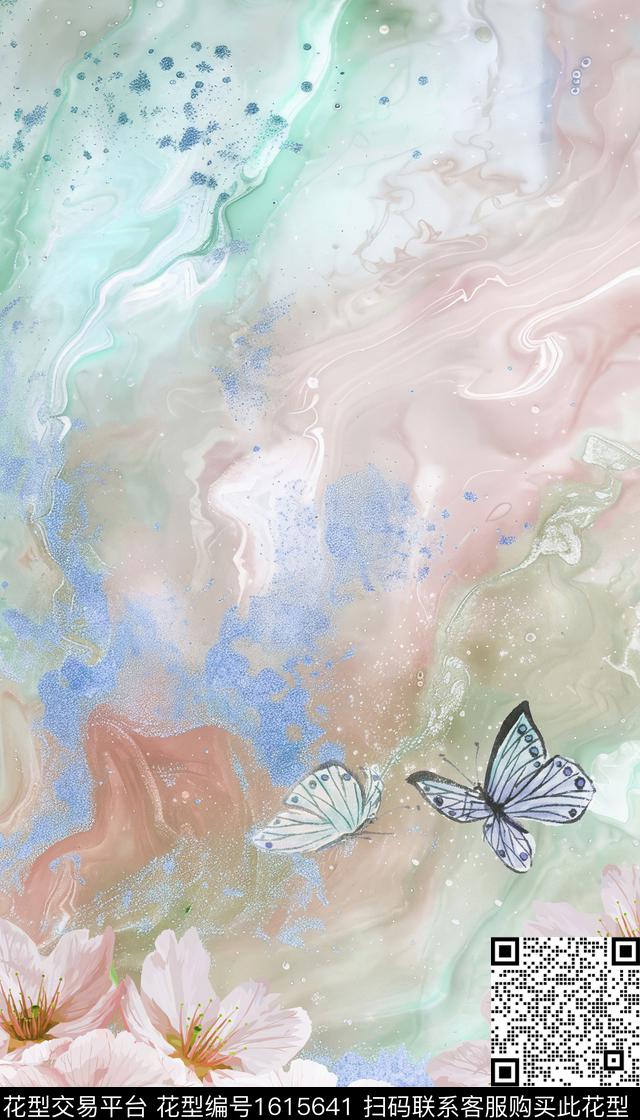 晕染肌理玉兰花花卉蝴蝶数码印花华亿平台下载（图片编号: 1615641） - 瓦栏（Walan）