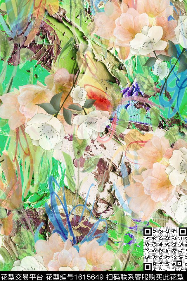 花卉油画底纹数码印花华亿平台下载（图片编号: 1615649） - 瓦栏（Walan）