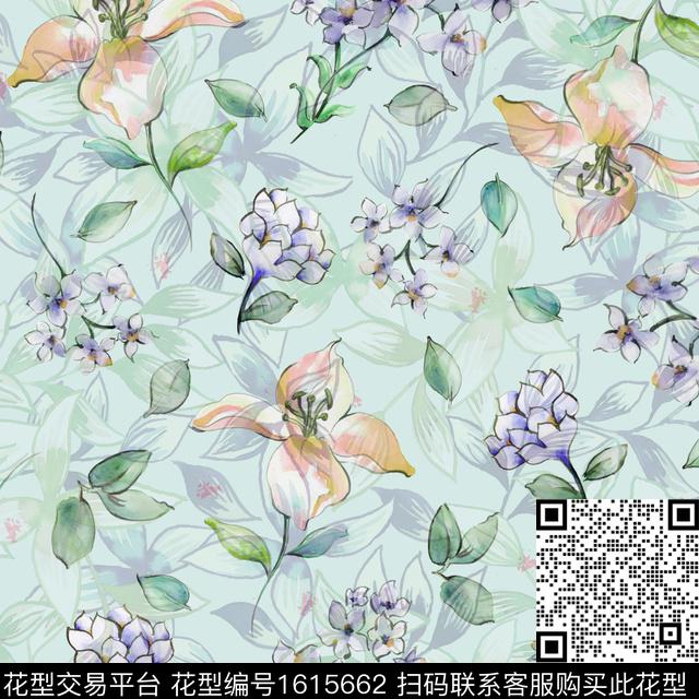 花卉水彩花卉影花数码印花华亿平台下载（图片编号: 1615662） - 瓦栏（Walan）