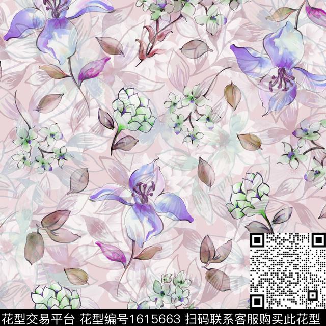 小碎花休闲水彩花卉数码印花华亿平台下载（图片编号: 1615663） - 瓦栏（Walan）