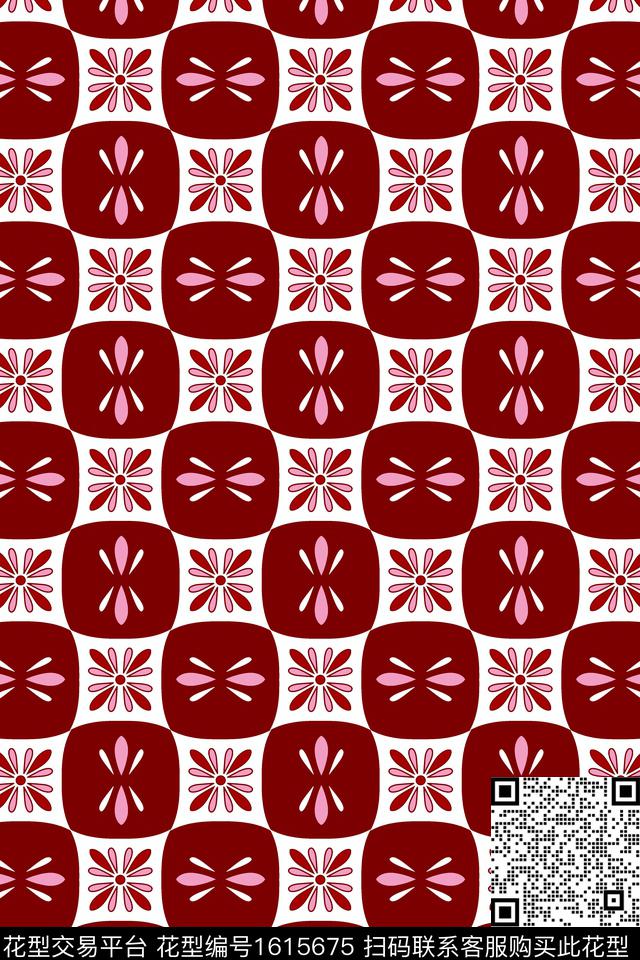 格子红花传统印花华亿平台下载（图片编号: 1615675） - 瓦栏（Walan）