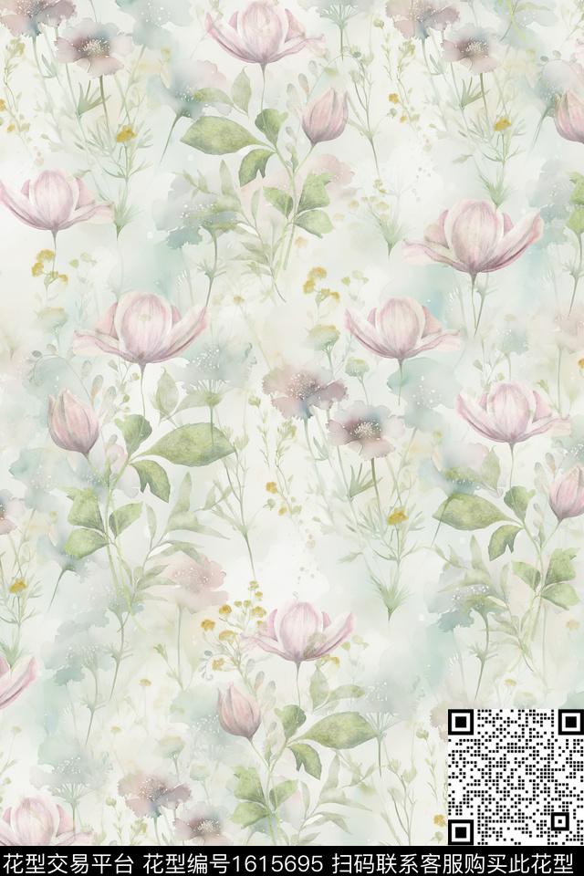 花卉朦胧花卉水彩花卉数码印花华亿平台下载（图片编号: 1615695） - 瓦栏（Walan）