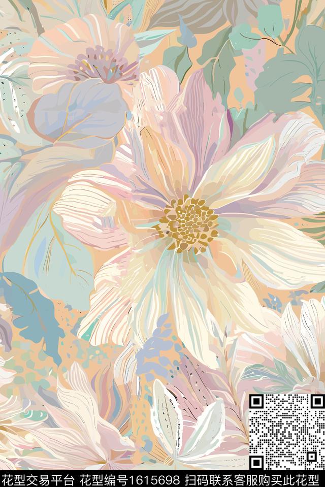 大花花卉数码印花华亿平台下载（图片编号: 1615698） - 瓦栏（Walan）