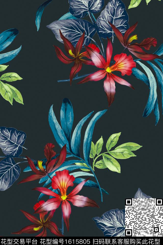 花卉中老年绿植树叶数码印花华亿平台下载（图片编号: 1615805） - 瓦栏（Walan）