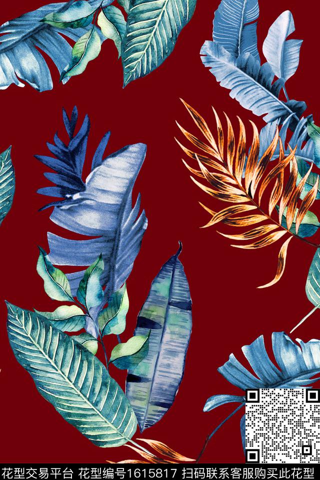热带华亿平台中老年绿植树叶数码印花华亿平台下载（图片编号: 1615817） - 瓦栏（Walan）