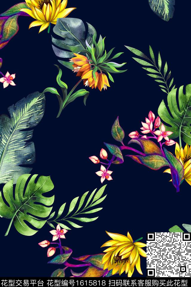 花卉中老年绿植树叶数码印花华亿平台下载（图片编号: 1615818） - 瓦栏（Walan）