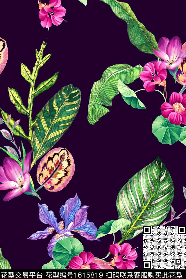 花卉绿植树叶中老年数码印花华亿平台下载（图片编号: 1615819） - 瓦栏（Walan）