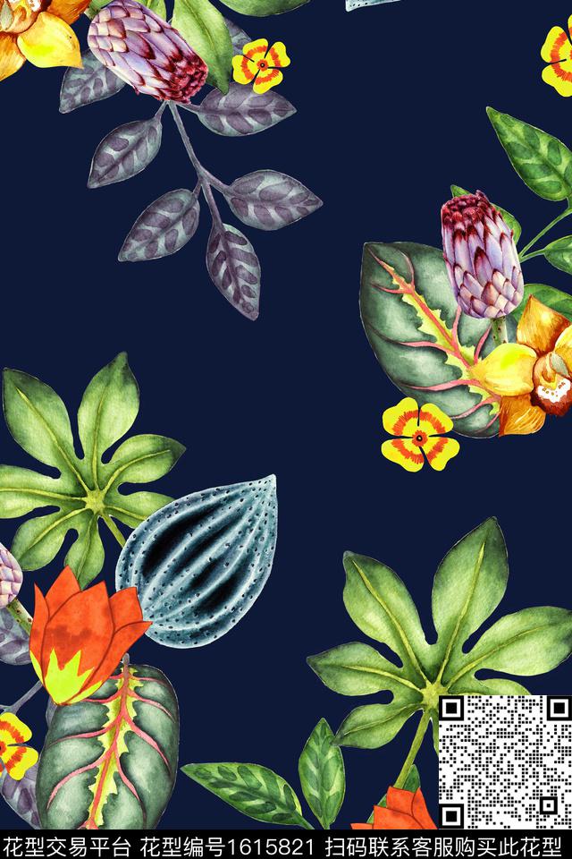 花卉绿植树叶中老年数码印花华亿平台下载（图片编号: 1615821） - 瓦栏（Walan）