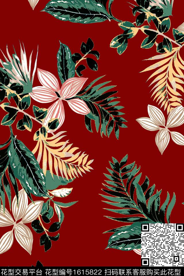 花卉绿植树叶中老年数码印花华亿平台下载（图片编号: 1615822） - 瓦栏（Walan）