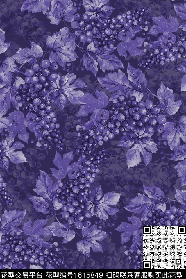叶子葡萄水果数码印花华亿平台下载（图片编号: 1615849） - 瓦栏（Walan）