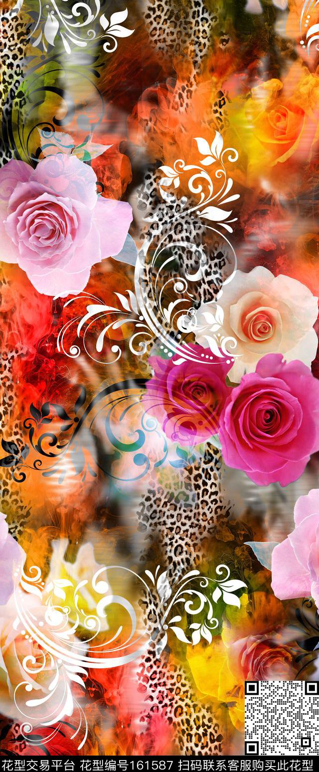 花卉豹纹花纹数码印花华亿平台下载（图片编号: 161587） - 瓦栏（Walan）