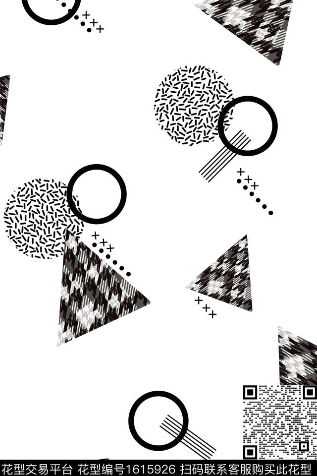 几何千鸟格三角形数码印花华亿平台下载（图片编号: 1615926） - 瓦栏（Walan）