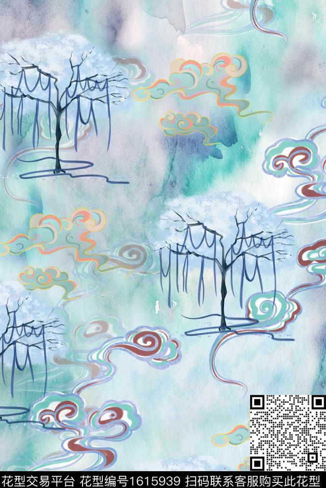 晕染肌理休闲祥云数码印花华亿平台下载（图片编号: 1615939） - 瓦栏（Walan）