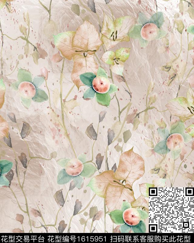 水彩水果树枝数码印花华亿平台下载（图片编号: 1615951） - 瓦栏（Walan）