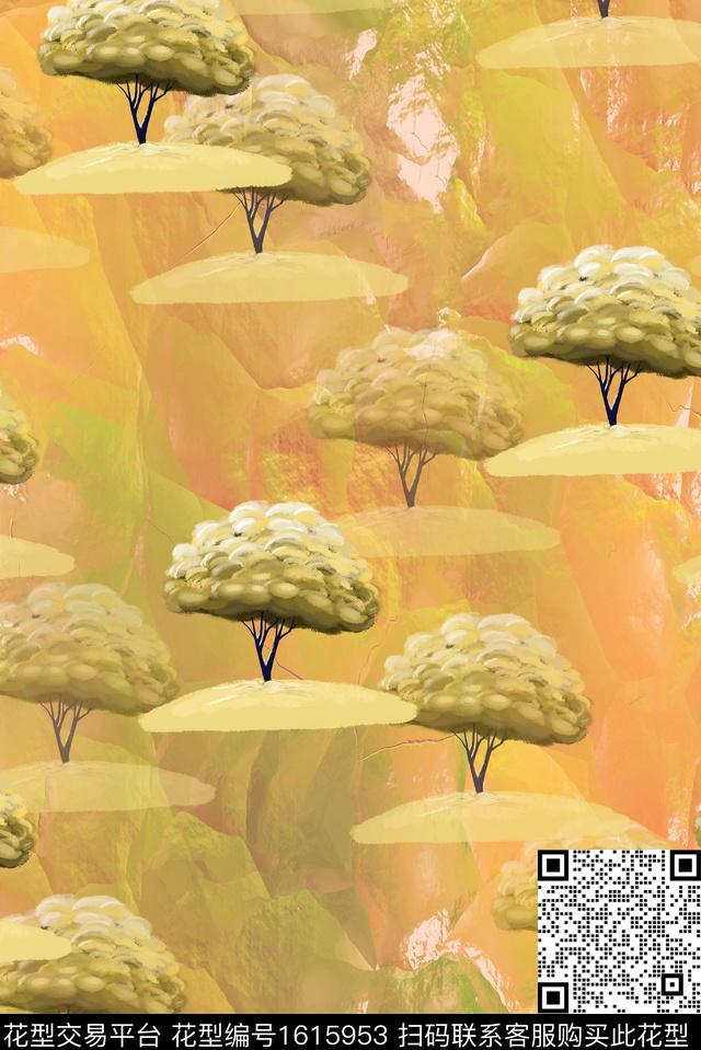 水彩树渐变数码印花华亿平台下载（图片编号: 1615953） - 瓦栏（Walan）