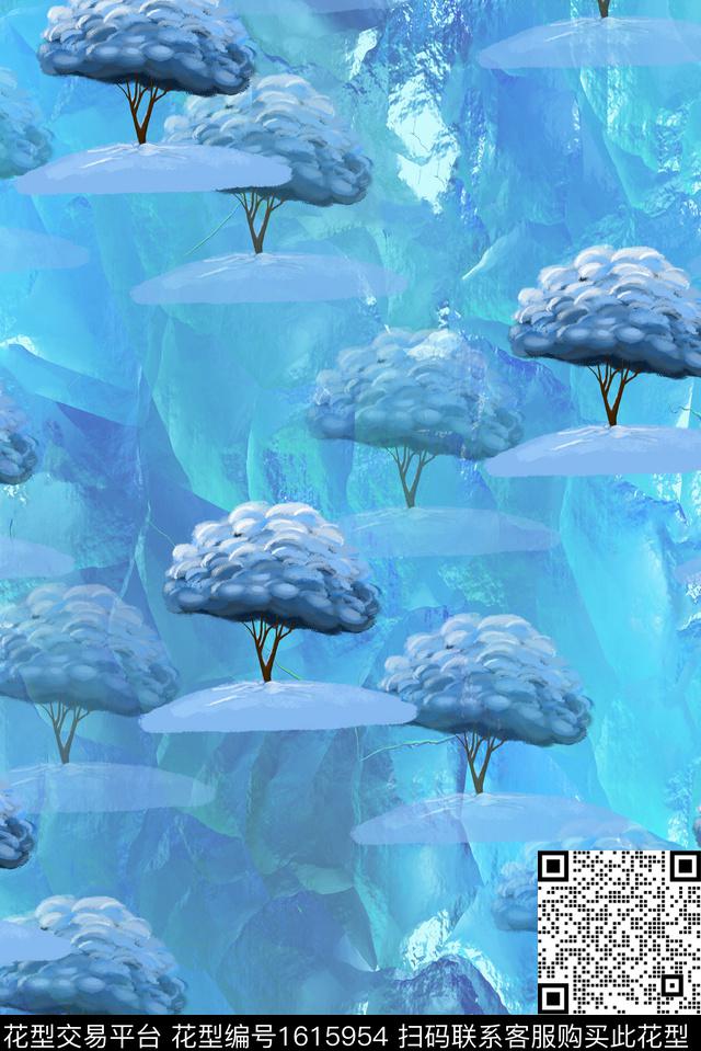 趣味晕染肌理树林数码印花华亿平台下载（图片编号: 1615954） - 瓦栏（Walan）