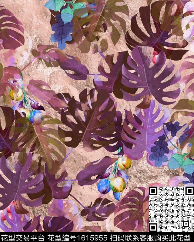 晕染肌理水彩花卉水果数码印花华亿平台下载（图片编号: 1615955） - 瓦栏（Walan）