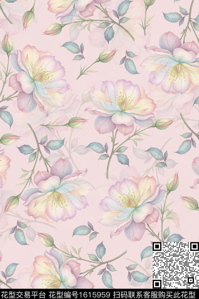 花卉影花手绘数码印花华亿平台下载（图片编号: 1615959） - 瓦栏（Walan）