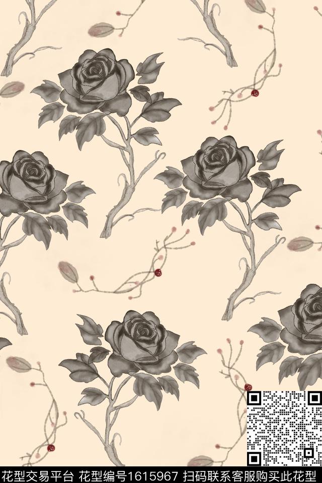花卉大花树枝数码印花华亿平台下载（图片编号: 1615967） - 瓦栏（Walan）