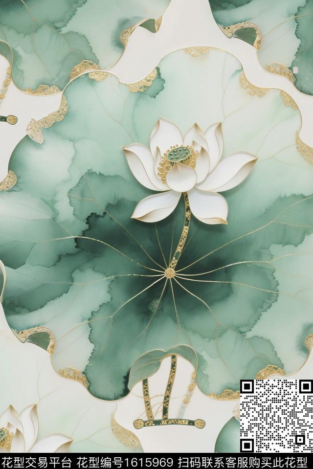 花卉荷花莲叶数码印花华亿平台下载（图片编号: 1615969） - 瓦栏（Walan）
