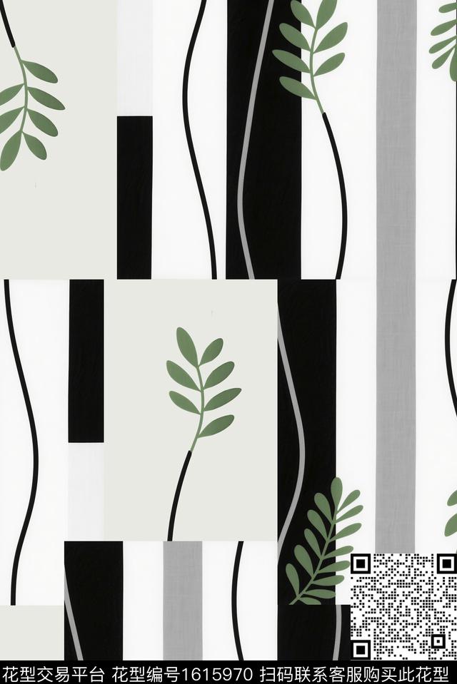 几何叶子线条数码印花华亿平台下载（图片编号: 1615970） - 瓦栏（Walan）