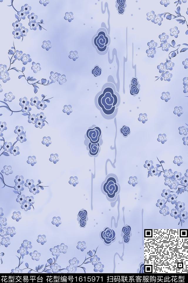 花卉中国风祥云数码印花华亿平台下载（图片编号: 1615971） - 瓦栏（Walan）