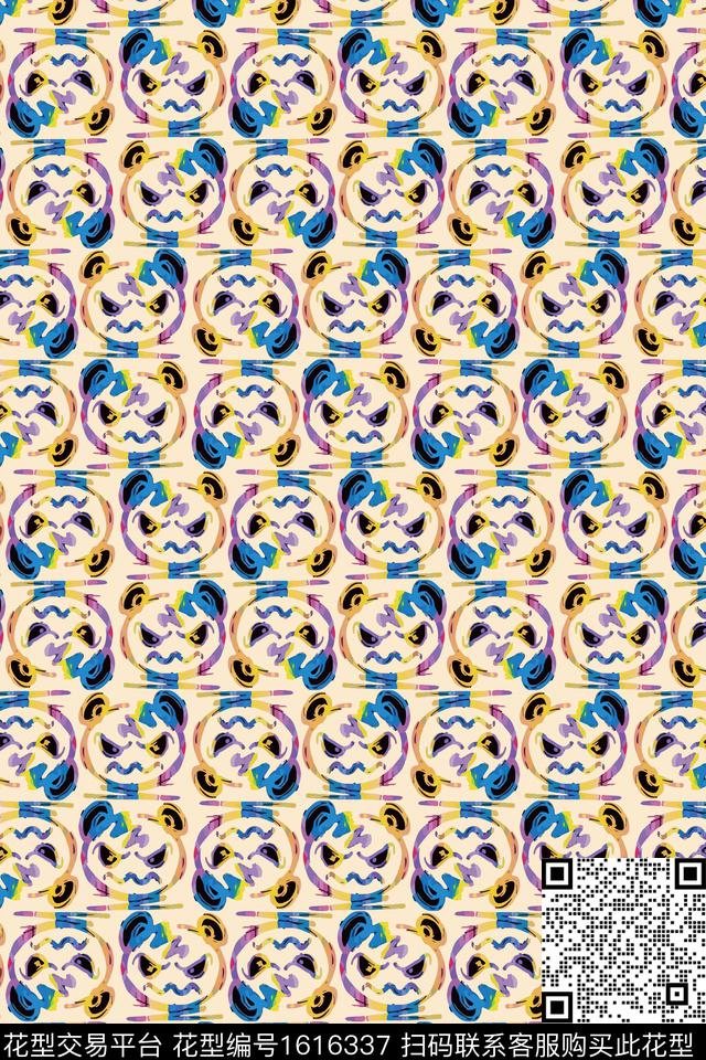 趣味卡通熊猫头数码印花华亿平台下载（图片编号: 1616337） - 瓦栏（Walan）