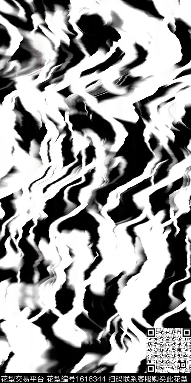黑白条纹抽象波浪纹数码印花华亿平台下载（图片编号: 1616344） - 瓦栏（Walan）