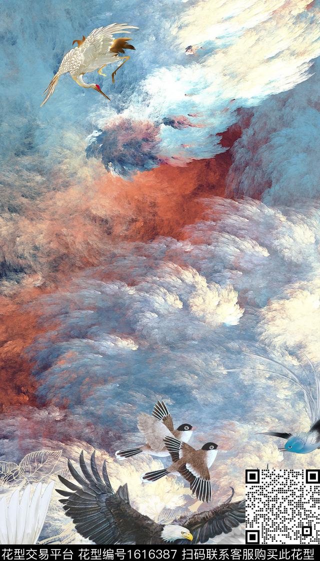 肌理线条花卉云层数码印花华亿平台下载（图片编号: 1616387） - 瓦栏（Walan）