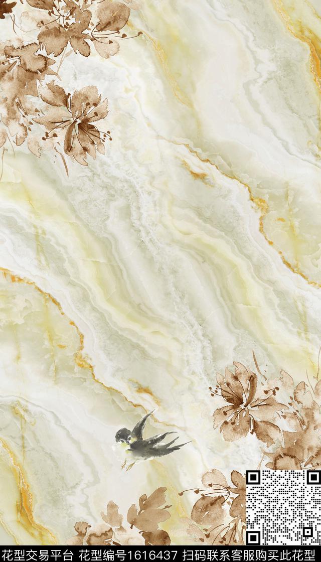 大理石肌理水彩花卉数码印花华亿平台下载（图片编号: 1616437） - 瓦栏（Walan）