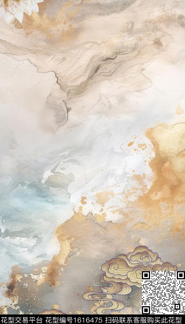 花卉云雾中国风数码印花华亿平台下载（图片编号: 1616475） - 瓦栏（Walan）