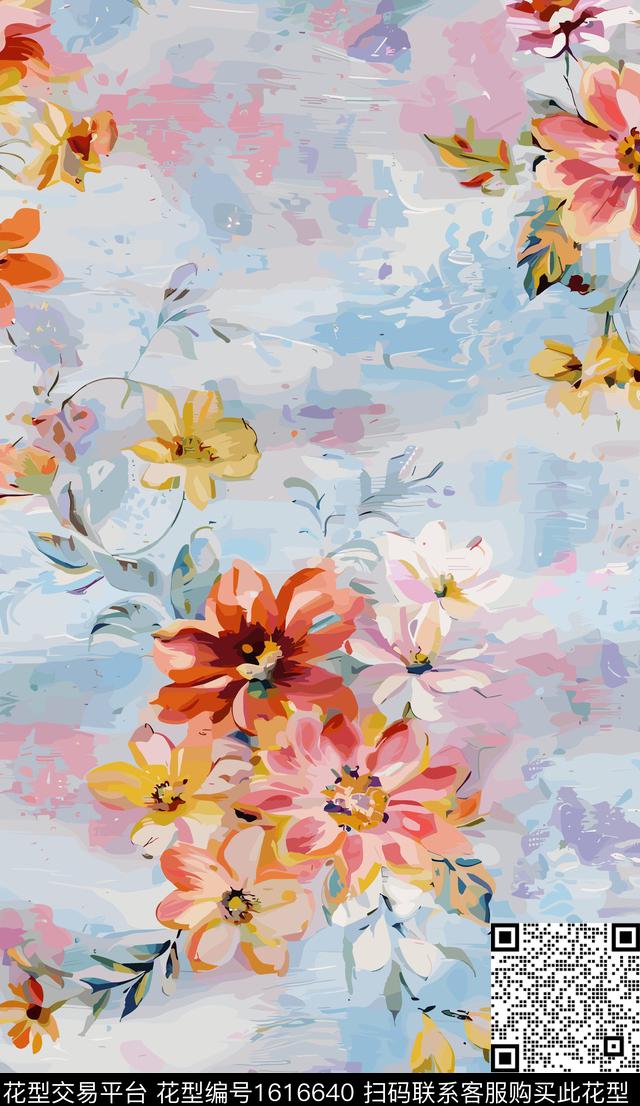 花卉色块花卉数码印花华亿平台下载（图片编号: 1616640） - 瓦栏（Walan）