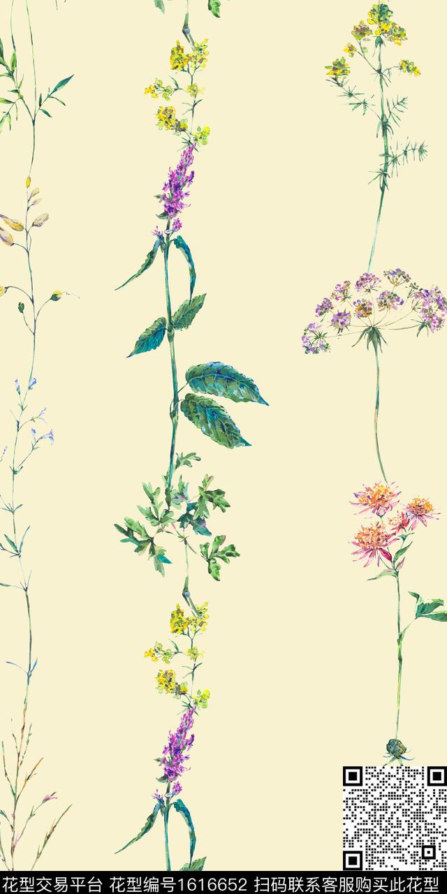手绘花卉花卉清爽底花卉数码印花华亿平台下载（图片编号: 1616652） - 瓦栏（Walan）