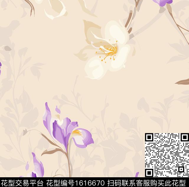 花卉剪影手绘数码印花华亿平台下载（图片编号: 1616670） - 瓦栏（Walan）