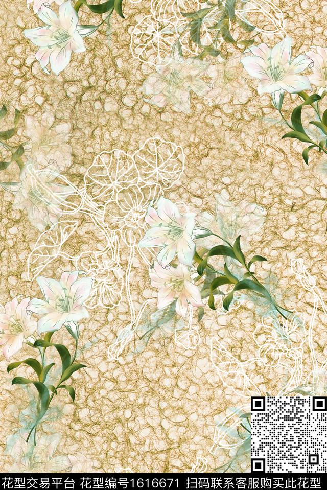 花卉肌理底纹百合数码印花华亿平台下载（图片编号: 1616671） - 瓦栏（Walan）